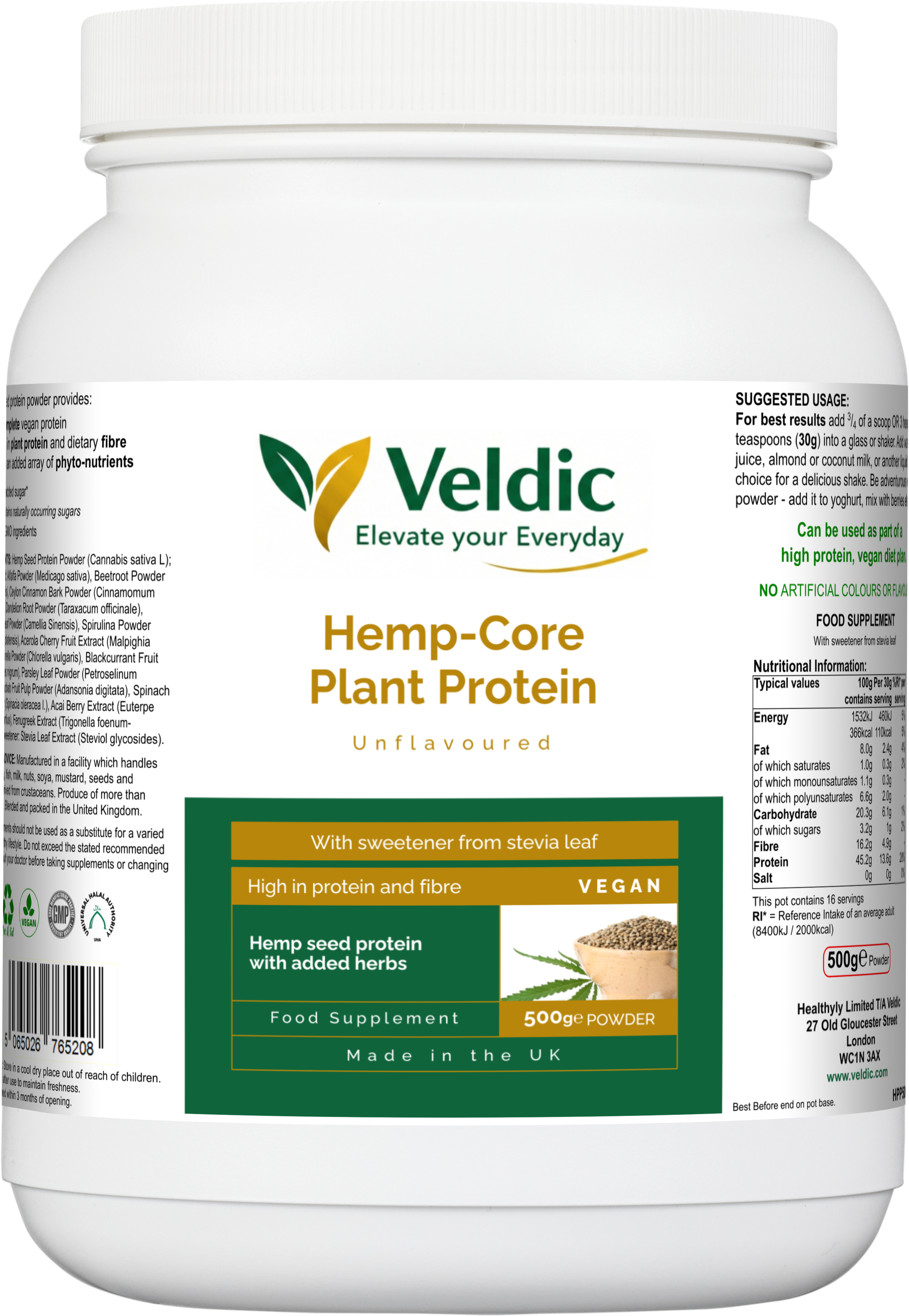 veldic hemp core plant protein for muscle recovery and strength