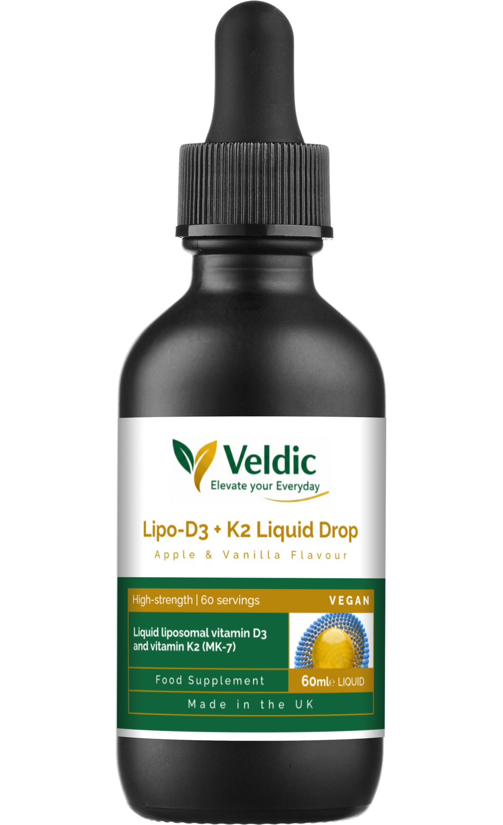 veldic liposomal vitamin d3 k2 liquid drops for bone and immune support