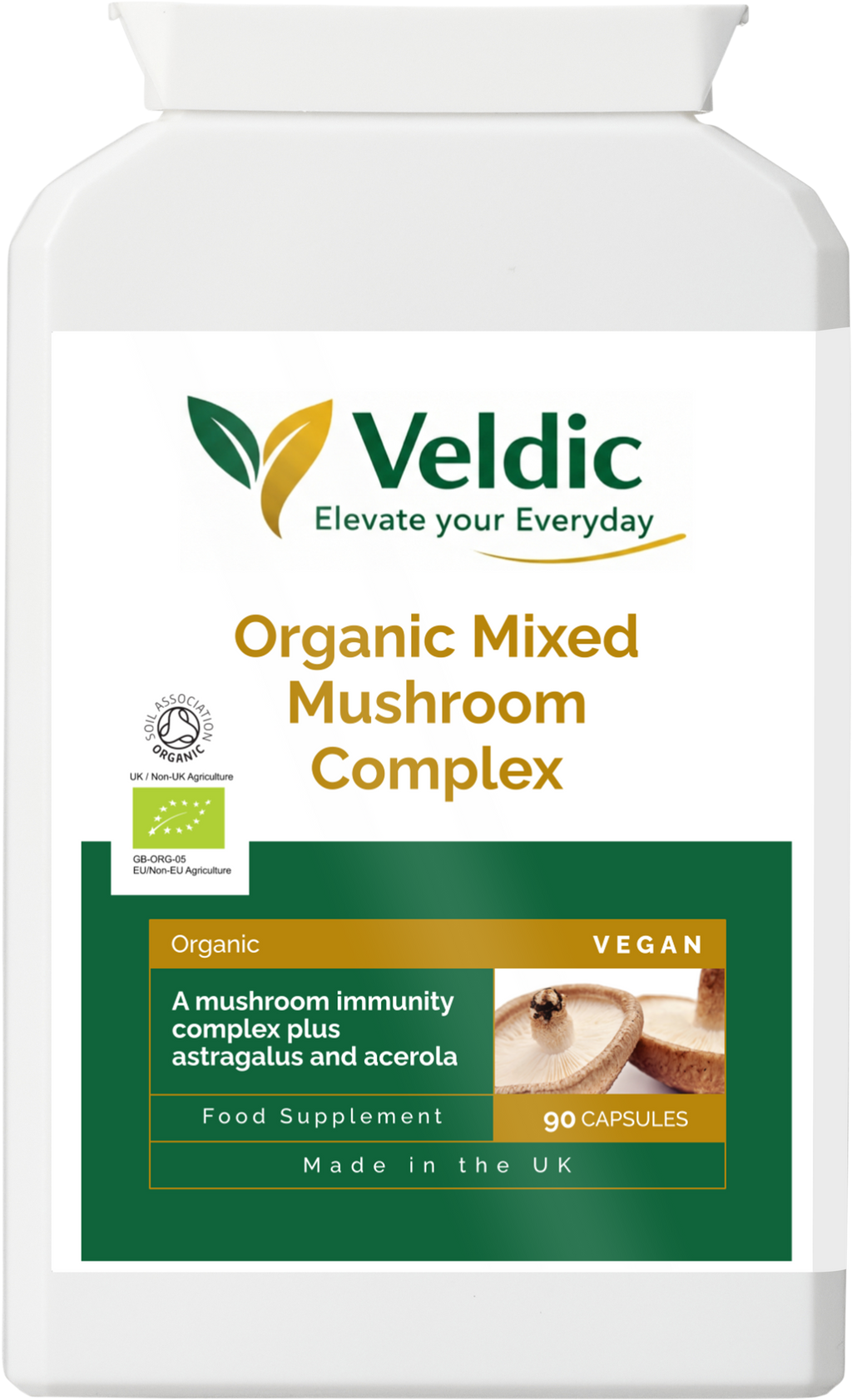 veldic organic mushroom complex for immunity and energy support