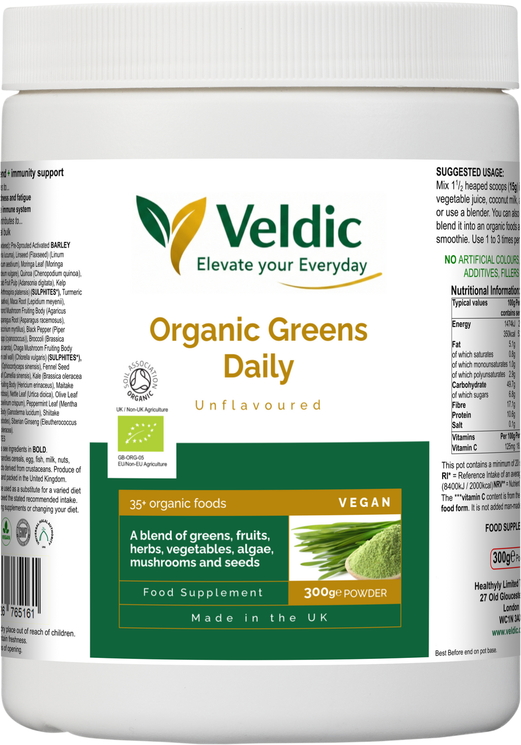 veldic organic greens daily supplement for nutrition and vitality