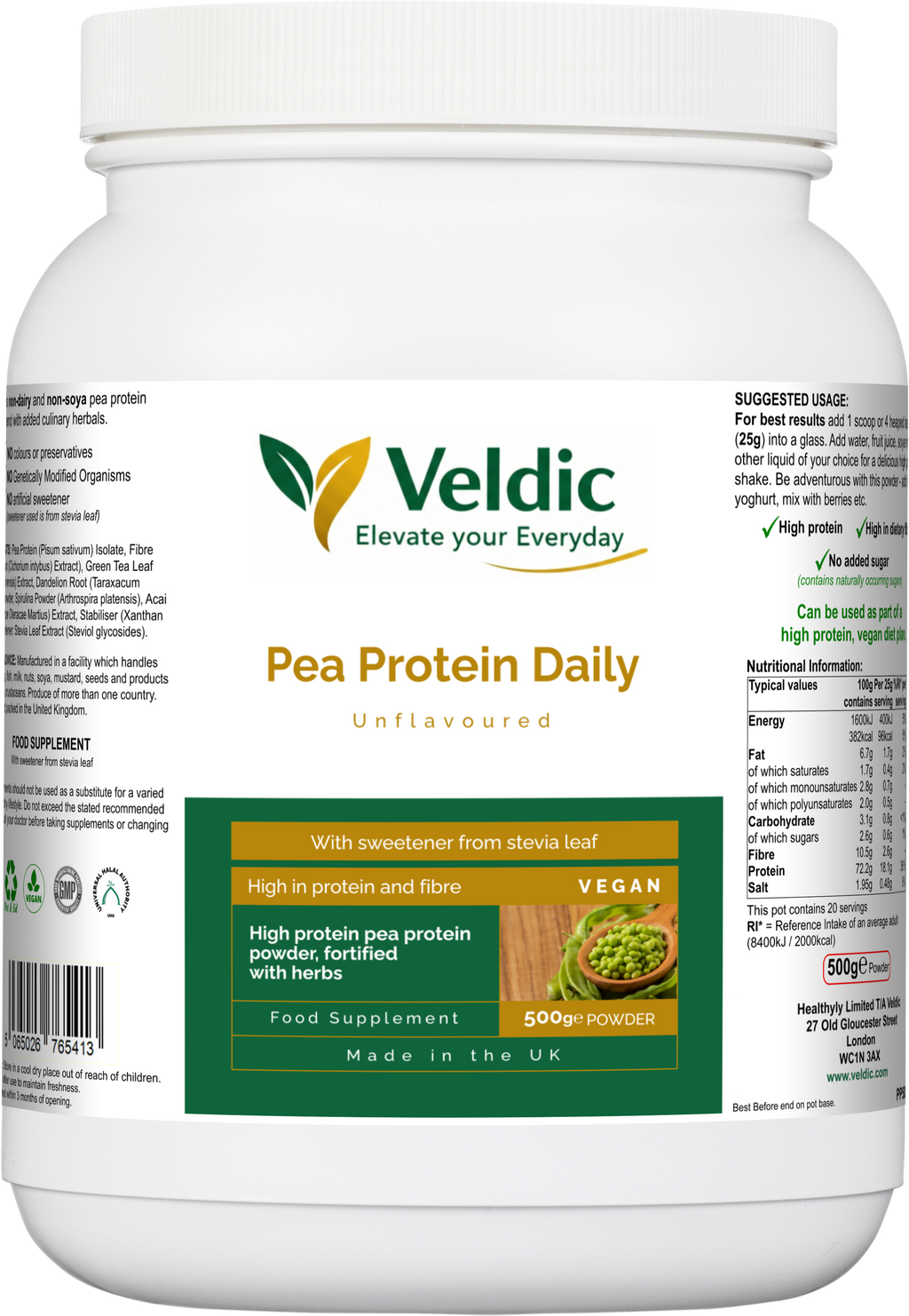 veldic pea protein daily for plant based muscle support