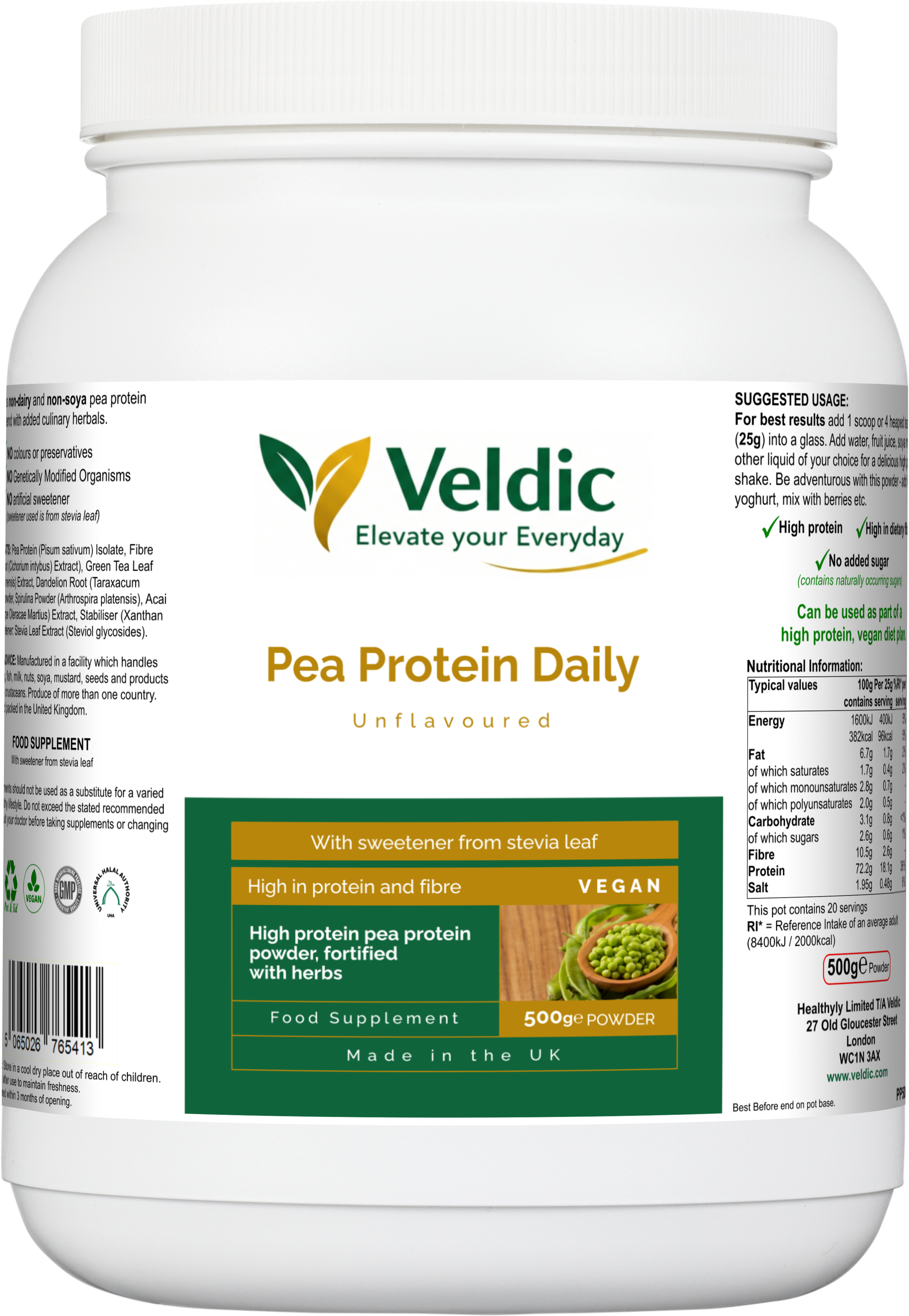 veldic pea protein daily for plant based muscle support