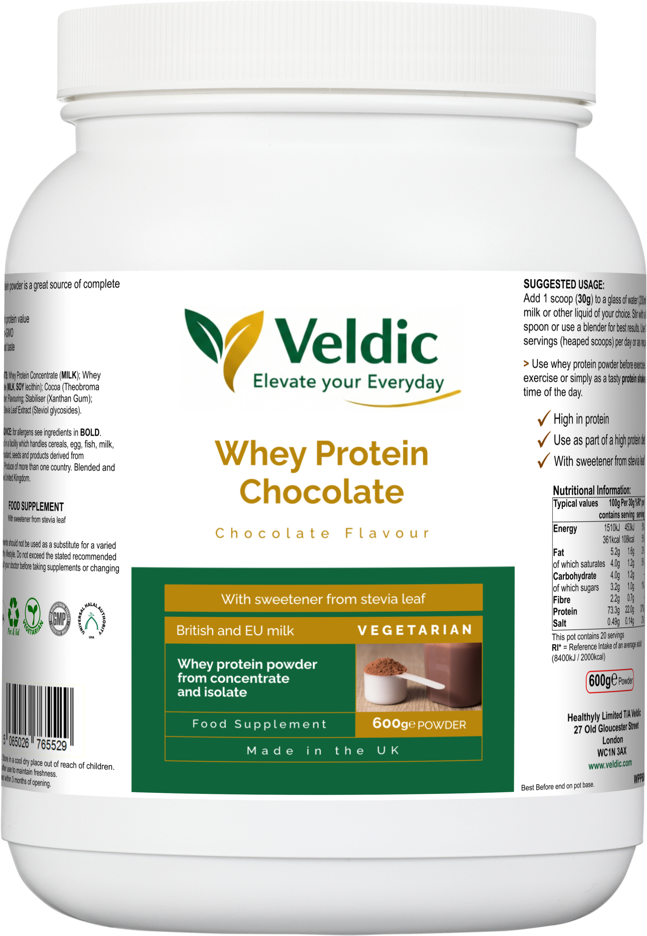 veldic whey protein chocolate for muscle growth and recovery