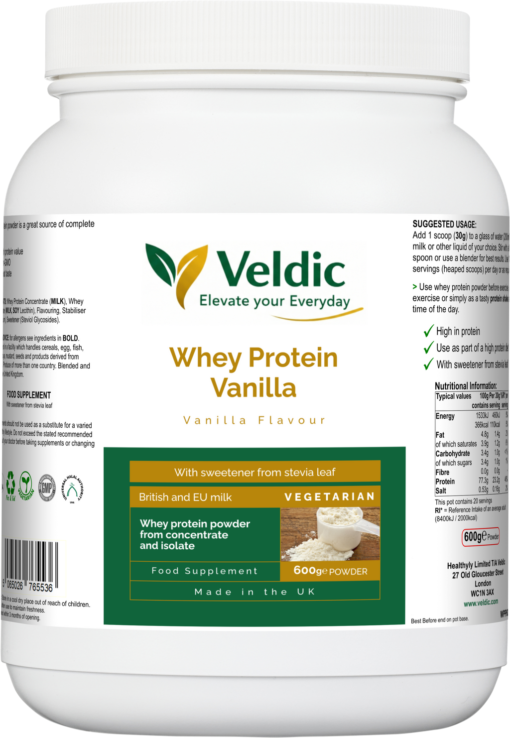 veldic whey protein vanilla for muscle growth and recovery