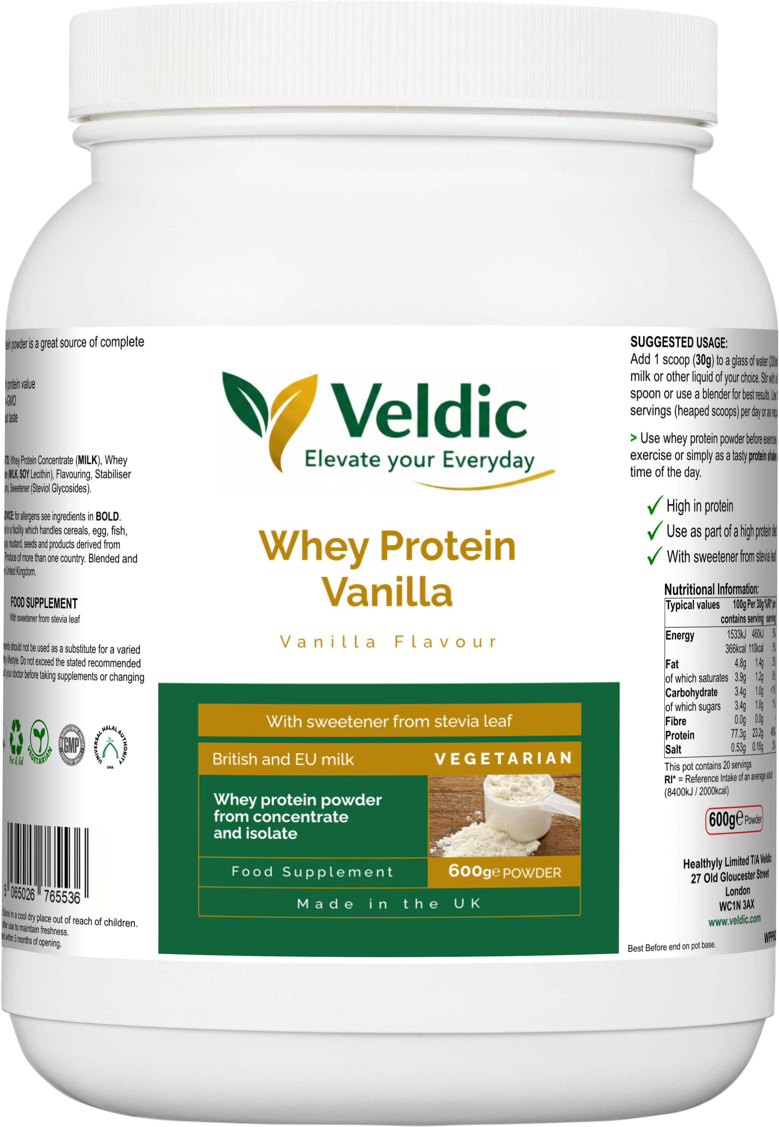 veldic whey protein vanilla for muscle growth and recovery